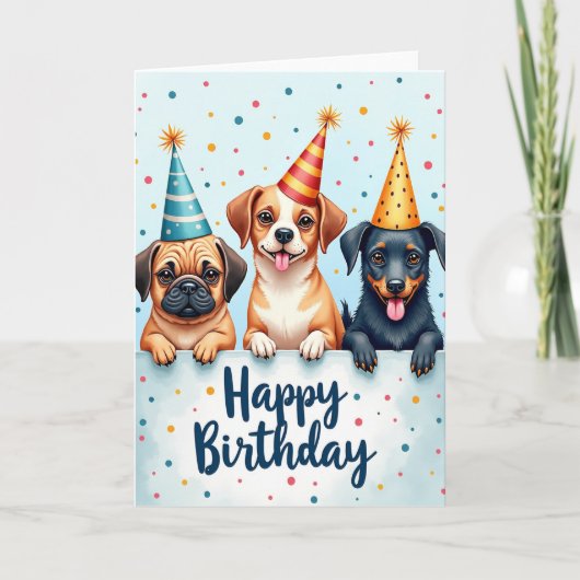 パーティーハットの犬のバースデーカード カード (正面)