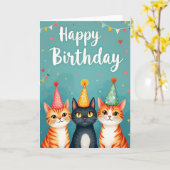 パーティーハットの猫の誕生日カード カード (黄色い花)