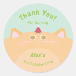 パーティーハットの猫の誕生日 ミントグリーン お礼 クラシック ラウンドシール