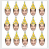 パーティーハットをかぶったおもしろ誕生日顔 + カスタム年齢 シール (シート)