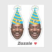 パーティーハットをかぶったおもしろ誕生日顔 + カスタム年齢 シール (シート)