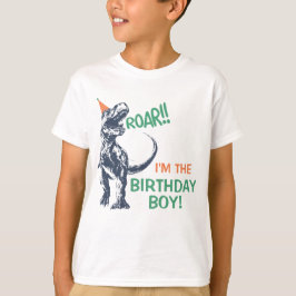 パーティーハットをかぶったティラノサウルスの恐竜の誕生日おめでとうTシャツ Tシャツ