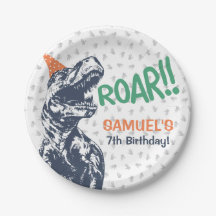 パーティーハットをかぶったティラノサウルスの恐竜 誕生日パーティー