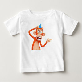 パーティーハットをかぶった横を指さすサル ベビーTシャツ