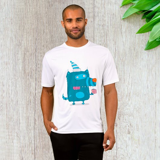 パーティーハットをかぶった青い漫画モンスター Tシャツ