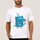 パーティーハットをかぶった青い漫画モンスター Tシャツ (正面)