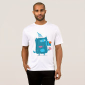 パーティーハットをかぶった青い漫画モンスター Tシャツ (正面フル)