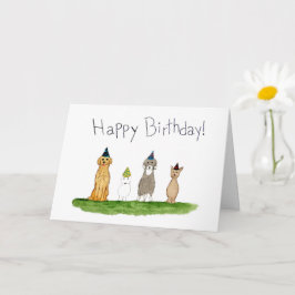 パーティーハットをかぶった4匹の犬の誕生日 カード