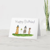 パーティーハットをかぶった4匹の犬の誕生日 カード (正面)