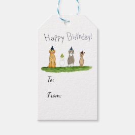 パーティーハットをかぶった4匹の犬の誕生日 ギフトタグ