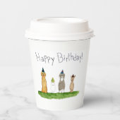 パーティーハットをかぶった4匹の犬の誕生日 紙コップ (正面)