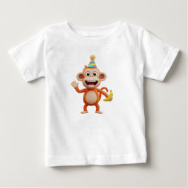 パーティーハットをかぶってバナナを持つサル ベビーTシャツ