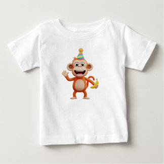 パーティーハットをかぶってバナナを持つサル ベビーTシャツ