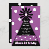 パーティーハットウィズパープル水玉模様招待状 招待状 (正面/裏面)