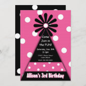 パーティーハットウィズピンク水玉模様招待状 招待状 (正面/裏面)