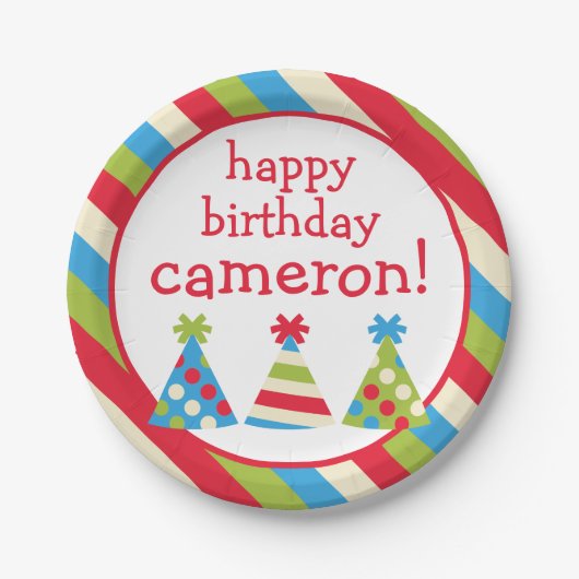パーティーハットパーソナライズされたバースデーパーティープレート ペーパープレート (正面)