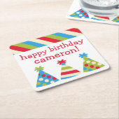 パーティーハットパーソナライズされた紙コースター スクエアペーパーコースター (アングル)