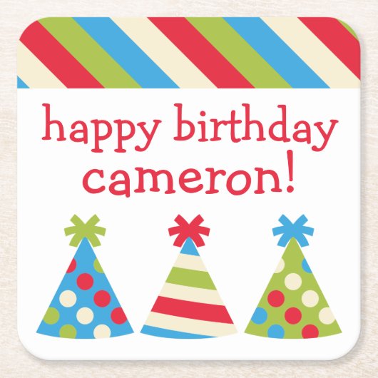 パーティーハットパーソナライズされた紙コースター スクエアペーパーコースター (正面)