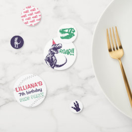 パーティーハットピンクと紫の誕生日の恐竜Tレックス コンフェッティ