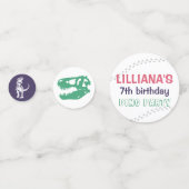 パーティーハットピンクと紫の誕生日の恐竜Tレックス コンフェッティ (裏面)