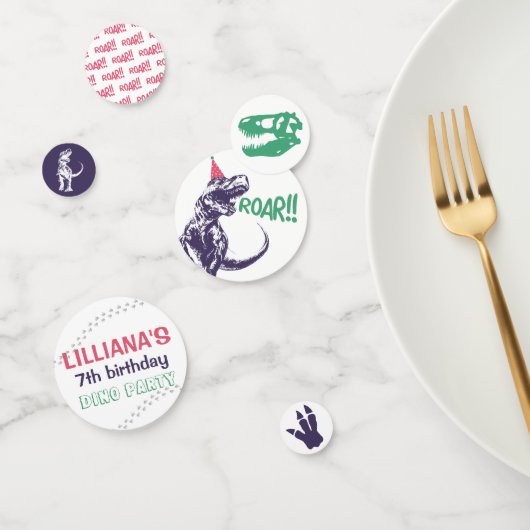 パーティーハットピンクと紫の誕生日の恐竜Tレックス コンフェッティ (グループ)