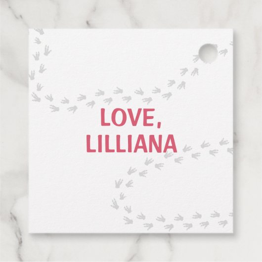 パーティーハットピンクと紫の誕生日の恐竜Tレックス フェイバータグ (裏面)