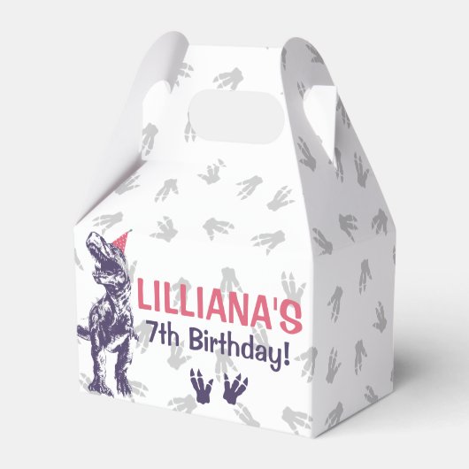 パーティーハットピンクと紫の誕生日の恐竜Tレックス フェイバーボックス (正面サイド)