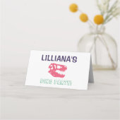 パーティーハットピンクと紫の誕生日の恐竜Tレックス プレイスカード (裏面)