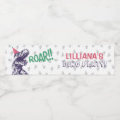 パーティーハットピンクと紫の誕生日の恐竜Tレックス ペットボトルラベル (シングルラベル)
