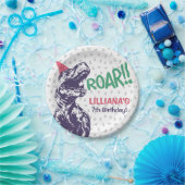 パーティーハットピンクと紫の誕生日の恐竜Tレックス ペーパープレート (パーティー)