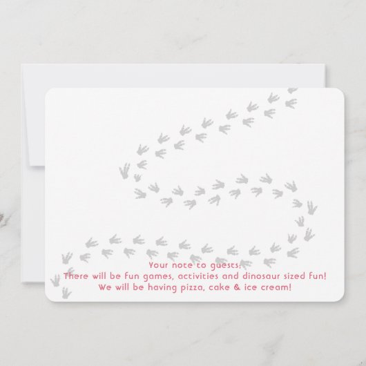 パーティーハットピンクと紫の誕生日の恐竜Tレックス 招待状 (裏面)