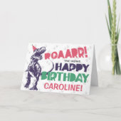 パーティーハットピンクレックスの恐竜Tハッピーバースデー カード (正面)