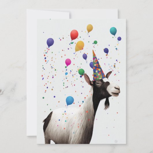 パーティーハットフラットグリーティングカード付きヤギ サンキューカード (正面)