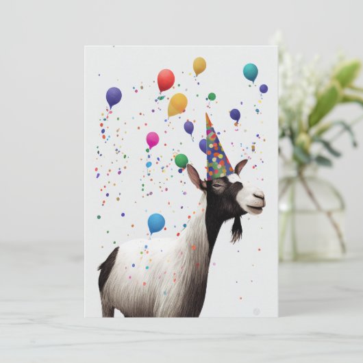 パーティーハットフラットグリーティングカード付きヤギ サンキューカード (スタンド正面)
