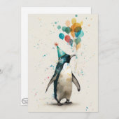 パーティーハットペンギンフラットグリーティングカード サンキューカード (正面/裏面)