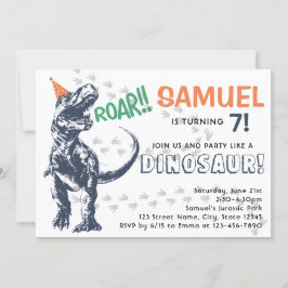 パーティーハット誕生日パーティーの恐竜Tレックス 招待状