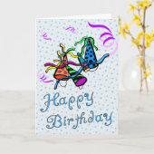 パーティーハット&ストリーマー誕生日カード カード (黄色い花)