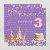 パーティーハット，子どもの誕生日パーティー 招待状 (正面/裏面)