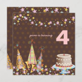 パーティーハット，子どもの誕生日パーティー 招待状 (正面/裏面)