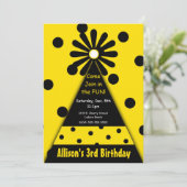 パーティーハット（黄色と黒）水玉模様 招待状 (スタンド正面)