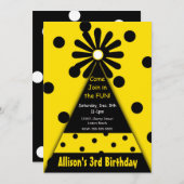 パーティーハット（黄色と黒）水玉模様 招待状 (正面/裏面)