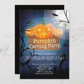 パーティーハロウィンを切り分けるSpooktacularのおもしろいのカボチャ 招待状 (正面/裏面)