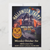 パーティーハロウィーンのカボチャのちょうちんキャッスルブラックヴィンテージ 招待状 (正面)