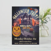 パーティーハロウィーンのカボチャのちょうちんキャッスルブラックヴィンテージ 招待状 (スタンド正面)