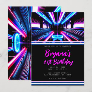 パーティーバスグローライトダンスフロア誕生日パーティー 招待状