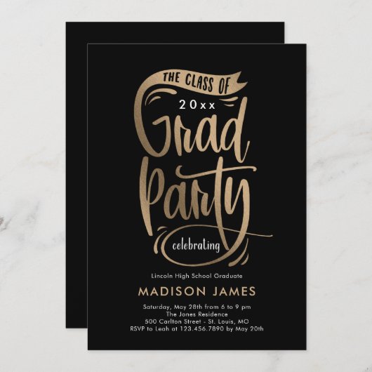 パーティーバナー編集可能カラー卒業招待状 案内状 (正面/裏面)