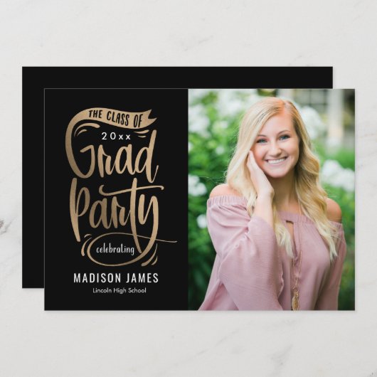 パーティーバナー編集可能カラー卒業招待状 案内状 (正面/裏面)