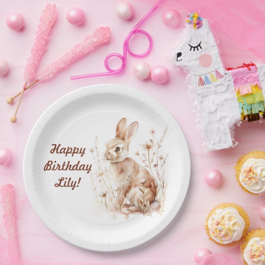 パーティーバニーガールボーイベージュバースデーパーティープレート ペーパープレート (パーティー)