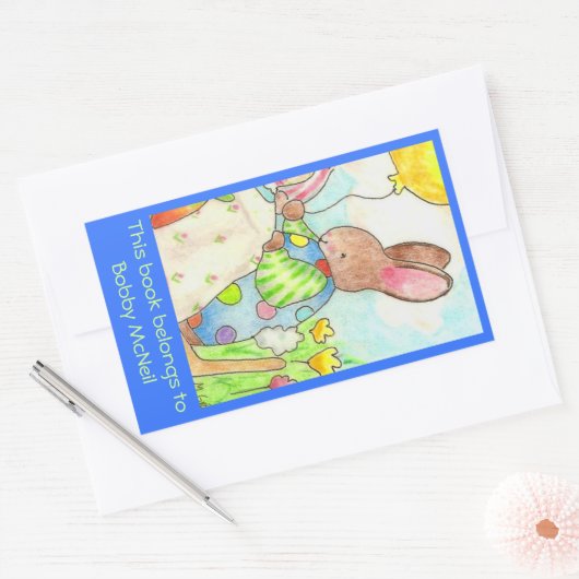 パーティーバニー蔵書票 長方形シール (封筒)