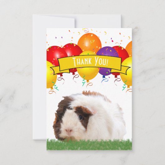 パーティーバルーンかわいいモルモット黄色のバナー サンキューカード (正面)